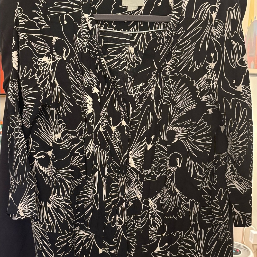 Anthropologie Maeve Black and White Birds Button Up Top